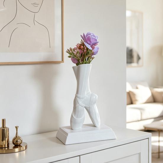 Ballet Shoe Modern Vase Nordic Style Dancing Shoes Decorative Vase Aesthetic Foot Flower Vase for Home Living Room Table Bookshelf Decor