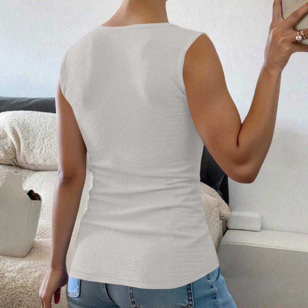 Women Sleeveless Tank Top Slim Fit Crew Neck Textured Stretchy Summer Casual Basic Vest Top for Layering or Daily Wear