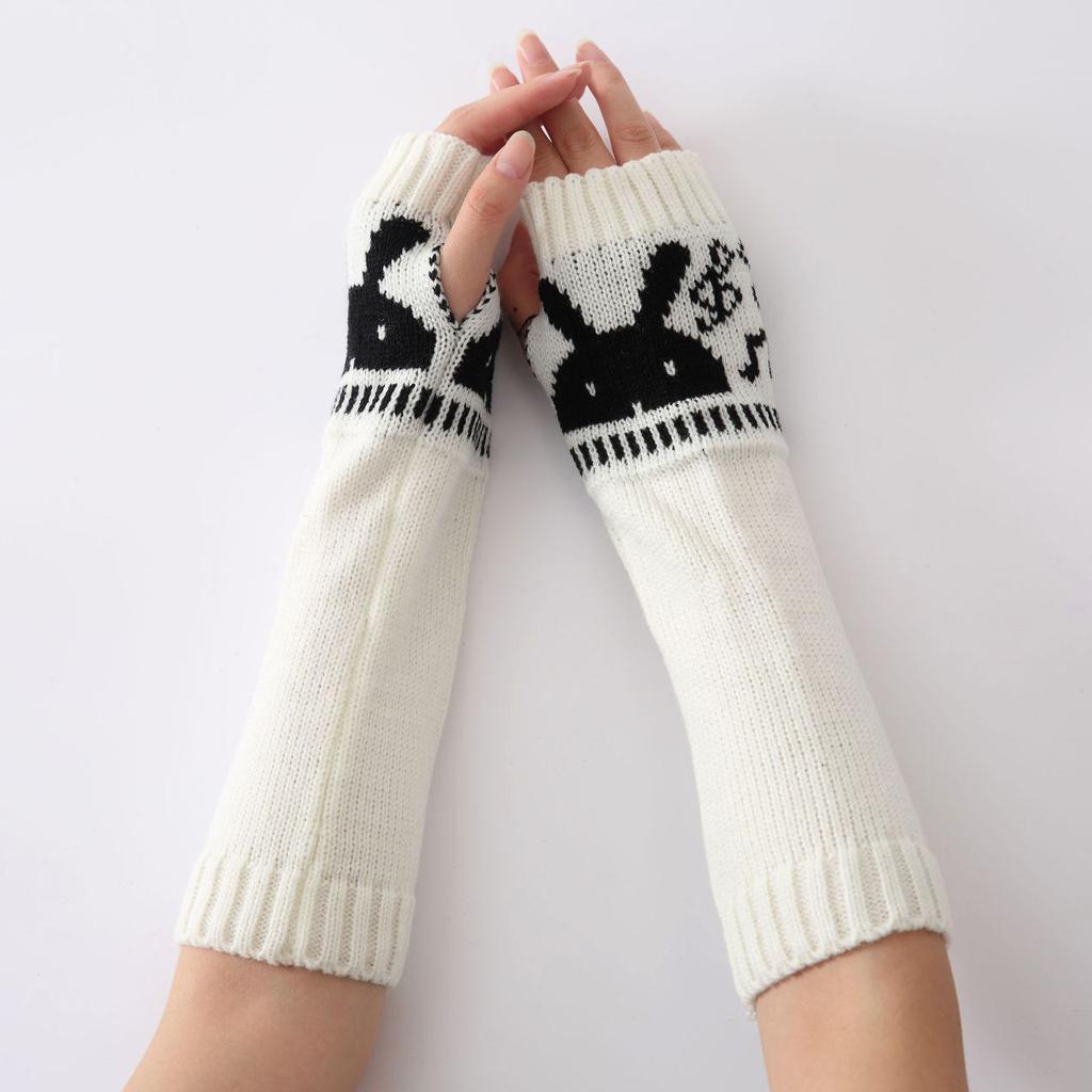 Rabbit Head Fingerless Woolen Gloves New Autumn and Winter Style Typing Warm and Fashionable Arm Covers Men's and Women's Knitted Arm Covers