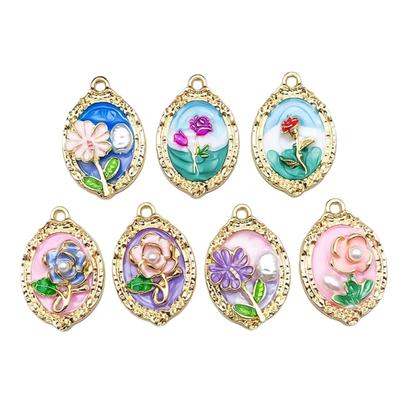 Pack Of 7 Colorful Oil Painting Pendants  Jewelry Components For DIY Jewelry Making With Floral Art And Sunflower Design
