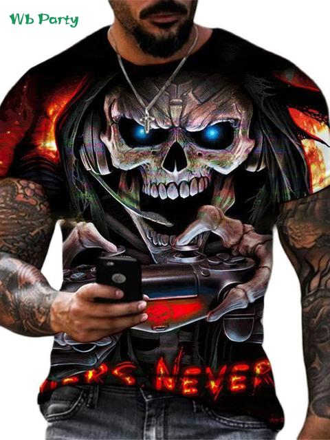 Vintage Skull Men Graphic T-Shirt Summer Street Men's Tops Fashion Round Neck Men Short Sleeve Tee New Oversized Men's Clothing