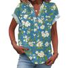 Damen Lässige Mode V-Ausschnitt Knopf Floraler Druck Kurzarm Top