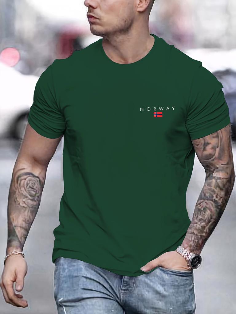 Unisexs Summer 100 Pure Cotton Fashionable Sports Casual Loose NORWAY Pattern Printed Round Neck Short Sleeved Tshirt Top