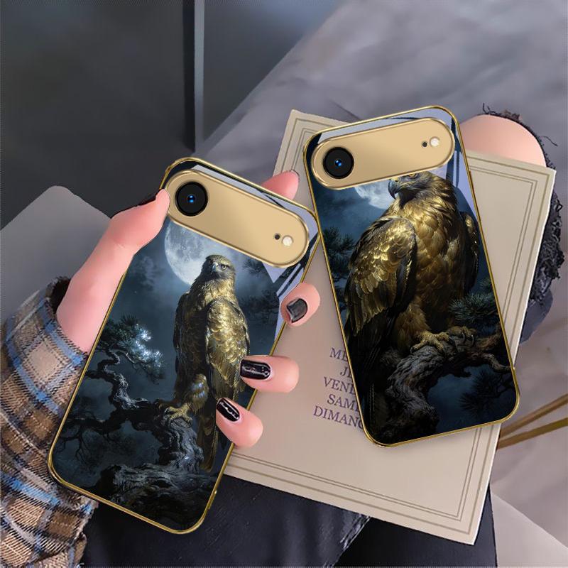 Golden Eagle with Wings For IPhone 17Pro Max 16 17 Pro 15 Pro 14 13 Plus 12 Mini 11Pro Max XR 16E 17 Air Golden glass phone case
