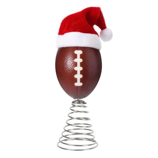 Rugby Christmas Tree Topper with Santa Hat Spring Base Bouncing Sports Ornament