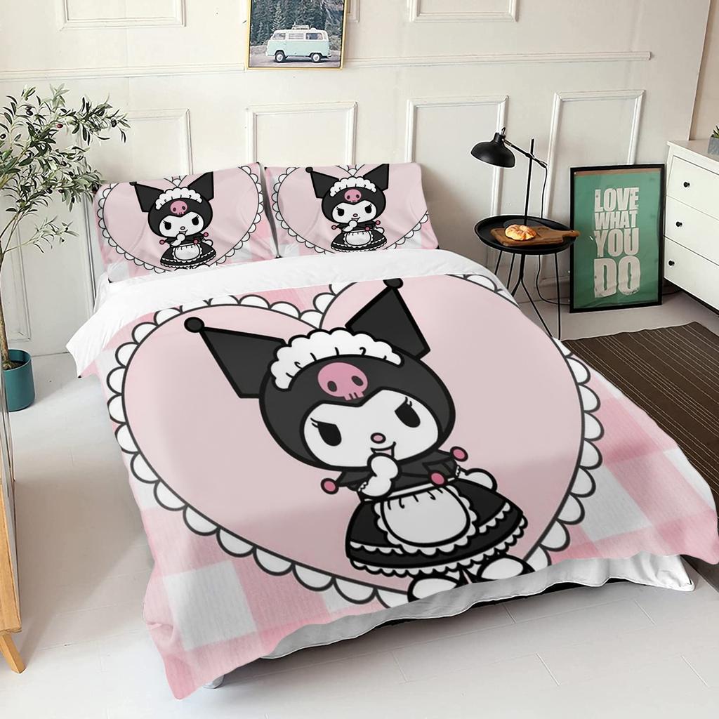 Sanrio Series Kurome 3-Piece 1 Quilt Cover One Piece Bedding Set Comforte Luxus Exquisite Birthday Gift Polyester Home Decor