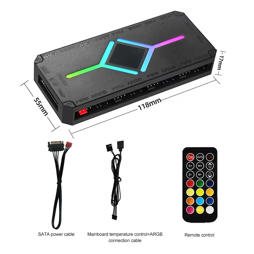 1 to 9 Port 5V 3Pin ARGB PWM Fan Hub Adapter with ARGB Controller PC Cooling Fan Hub Splitter SATA Power Supply PWM Magnetic Hub