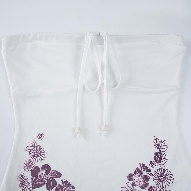 VAYLA Causal Holiday Style Women Straps Tops Backless Bow Lace Up Slim Flower Prints Fashion Trendy Blouses