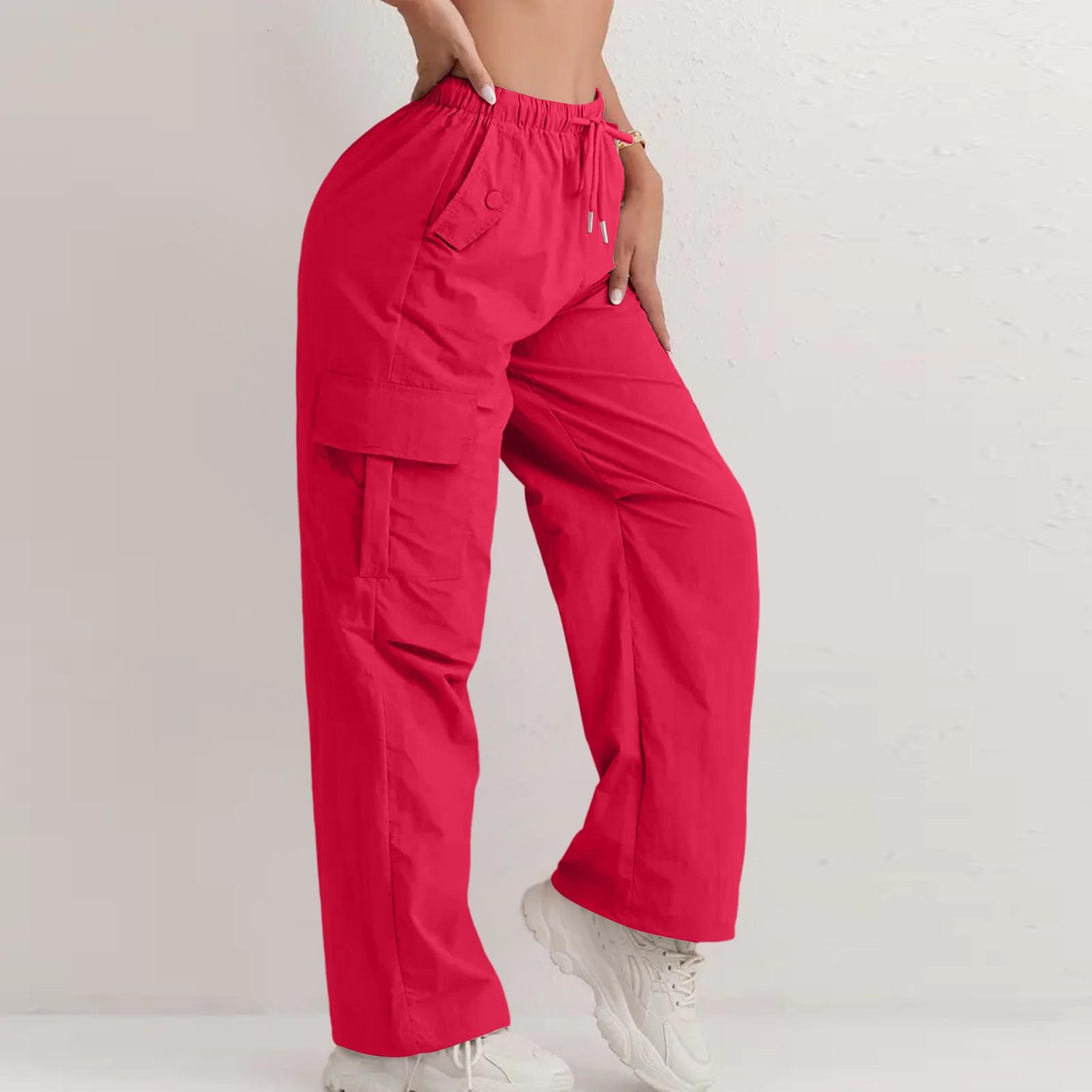 

Женские однотонные быстросохнущие брюки с высокой талией и шнурком, повседневные широкие спортивные брюки-карго XXL красный