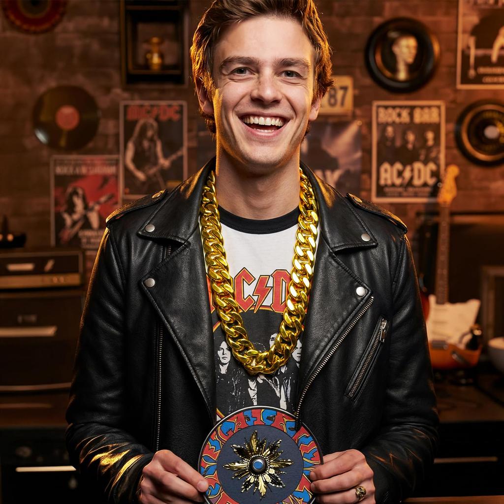 Thug Life Gold Chain Gold Oversized Gold Plastic Fake Gold Punk Punk Elements Gold Hip Hop Costume Net Red Prop Length Necklace, Necklace, Necklace,