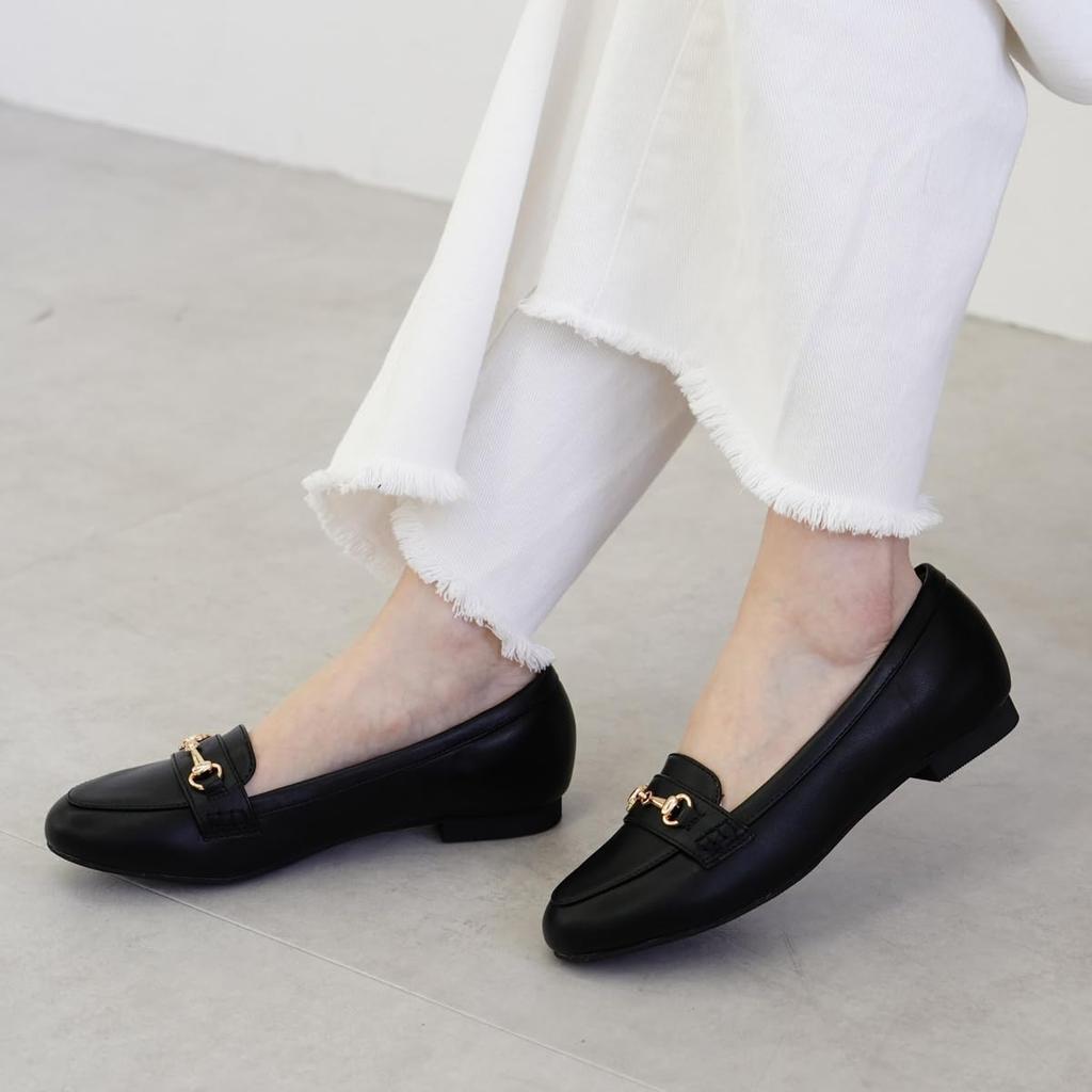 AmiAmi Women's Loafer Pumps with Bits, Simple Basic Formal Shoes, CX2405B, Sizes 22.5-25.0 (Size 24.0, Smooth Black)