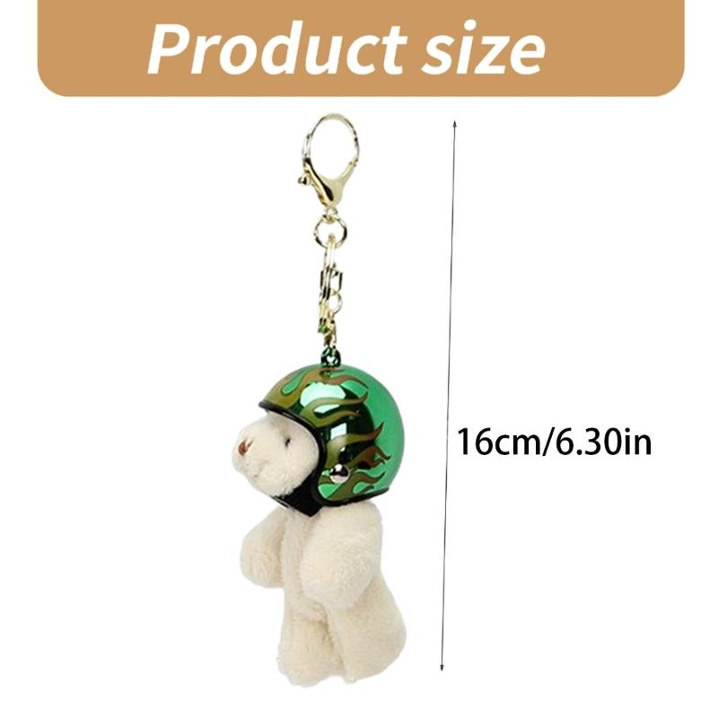Motorcycle Bear Keychain Plush Keyring Cartoon Locomotive Animal Pendant for Bags and Phones Eye Catching Key Chain