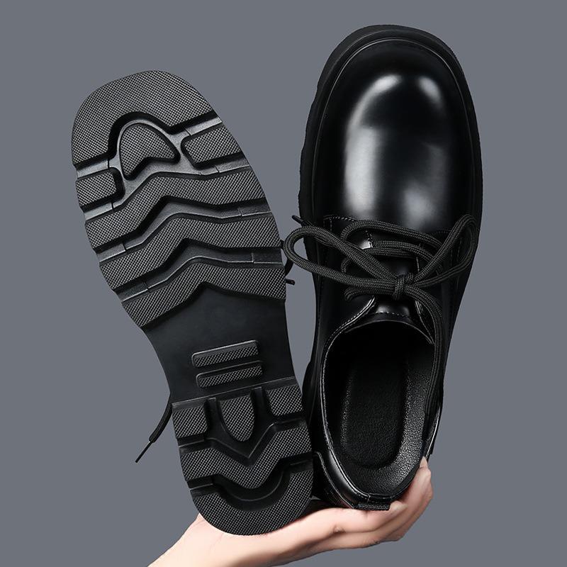 Kožené Derby boty Pánské Nízké Martensky Kulatá špička Boty s velkou hlavou Černé Pracovní boty Platforma Ležérní Kožené boty