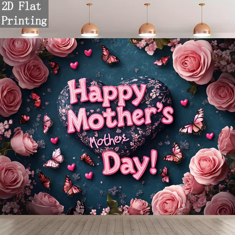 

2D Happy Mother s Day Backdrop Pink Rose Butterfly Photography Background 47.2x31.5inch/120*80cm