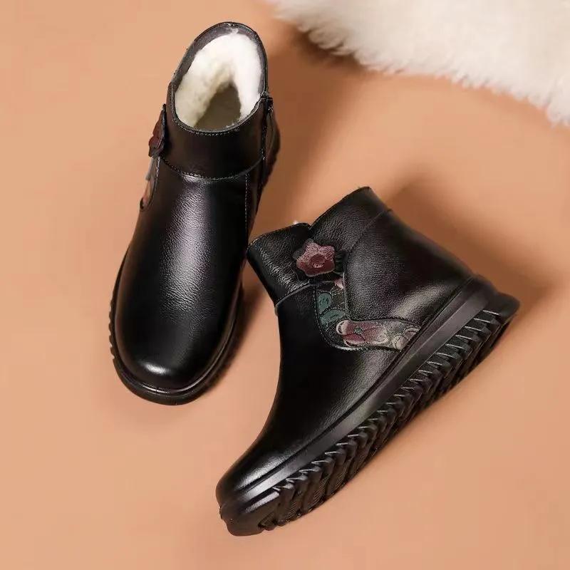 

Нескользящие Туфли из Очень Мягкой Кожи на Очень Толстой Вельветовой Хлопковой Подкладке, Теплые Зимой, Ботильоны на Мягкой Подошве, Хлопковые Сапоги EU37/CN38 чёрный