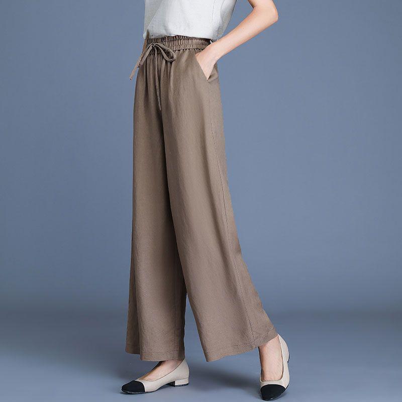Ice Silk Cotton Linen High-Waist Wide-Leg Cropped Pants - Casual Loose Summer Style for Women