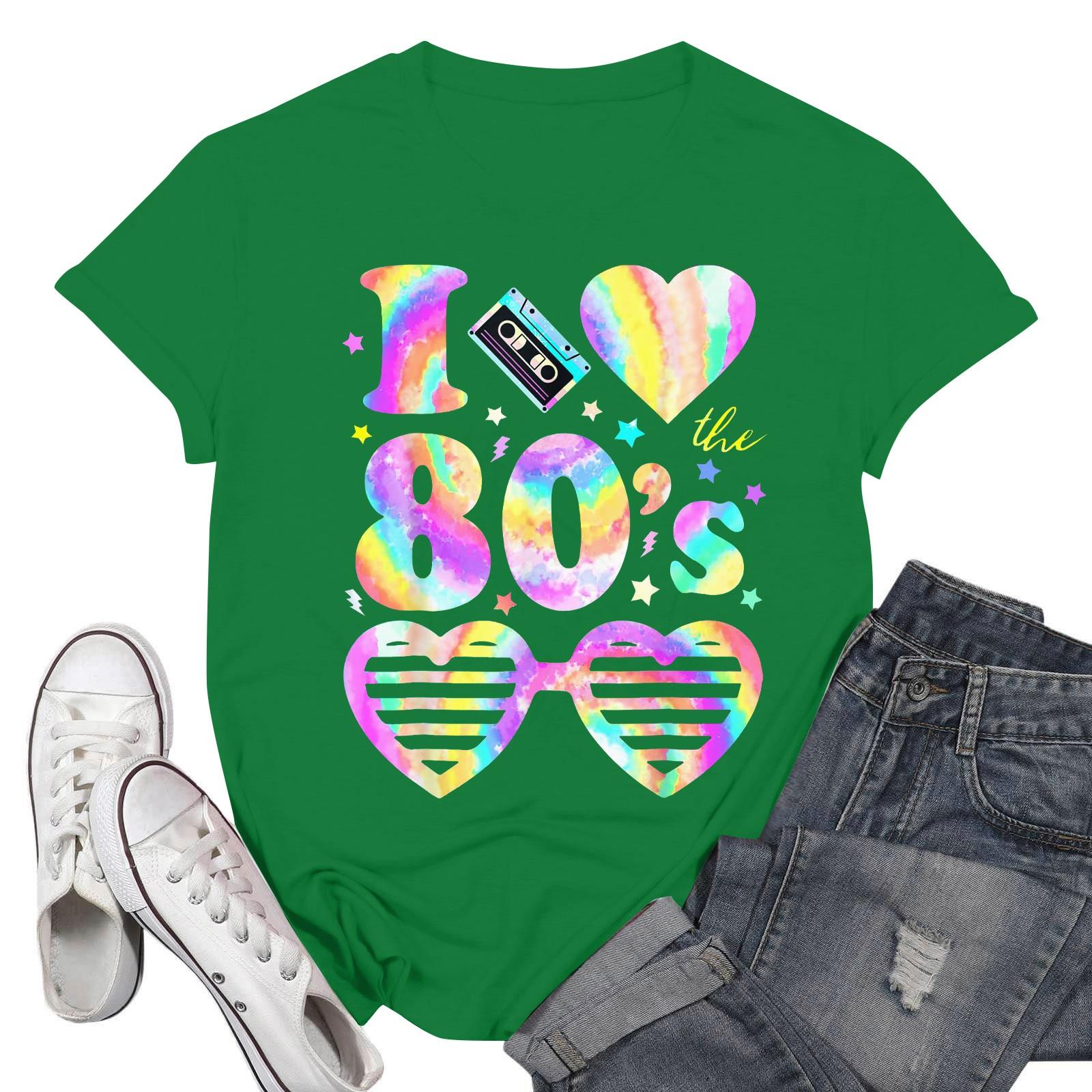 

Женская мода повседневные школьные дни принтованный короткий рукав круглый вырез пуловер топы L армия зеленый