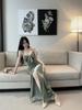 Elegant Velvet Bowknot Patchwork Camisole Dress - Slim Fit, High Slit, Hip-Hugging, Formal Long Gown