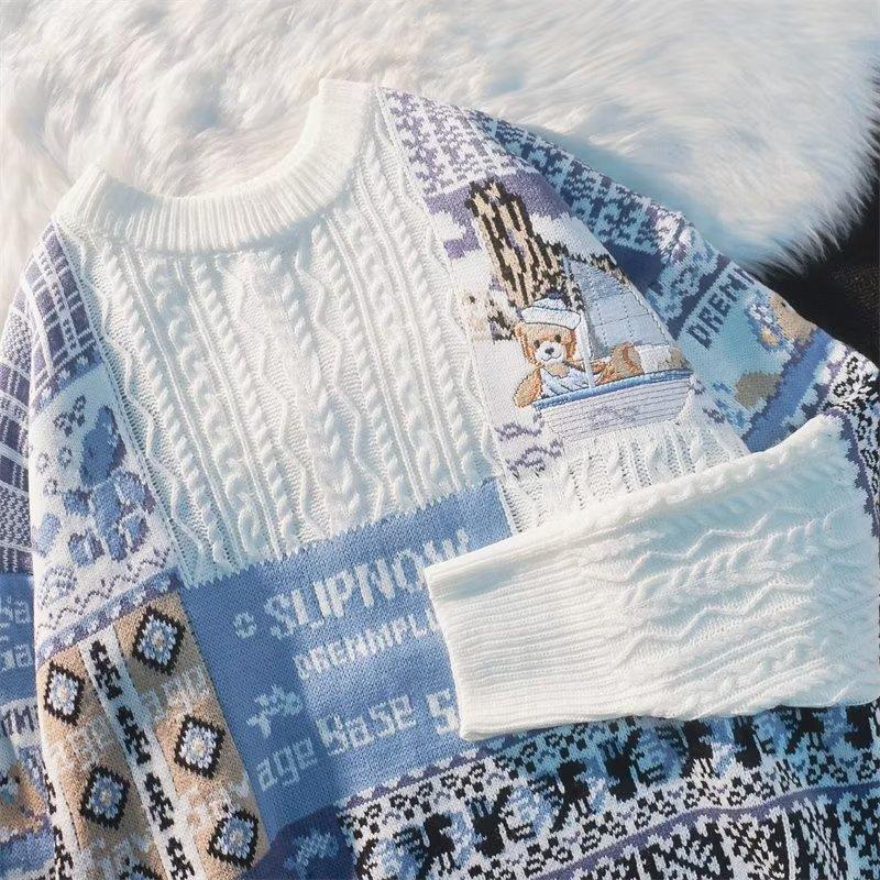 Winter Men Turtleneck Sweaters Christmas Ski Bear Knitted Pullovers Casual Sweaters Male Knitwear Patchwork Pullover Men