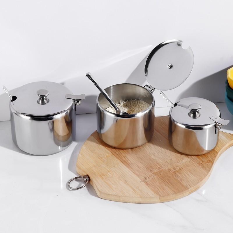 Modern Minimalist Stainless Steel Spice Jar With Handle And Spoon For Home Cooking Storage