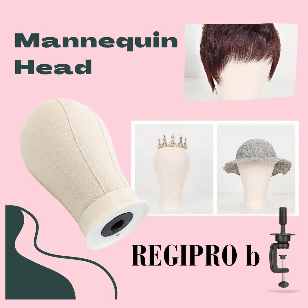 RegiProb 22-inch Canvas Mannequin Head with Desktop Clamp, Faceless, for Wigs and Hats