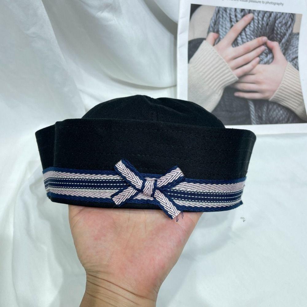 Flip Brim Bow Sailor Caps Japanese Y2k Berets Fashion Women's Navy Hat  Spring Summer
