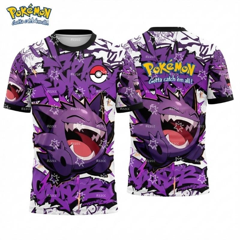 Camiseta Gráfica de Pokémon Gengar Anime y Juego Japonés Camisetas de Fútbol Verano Deportes Camiseta para Hombre Niño 6XL purple