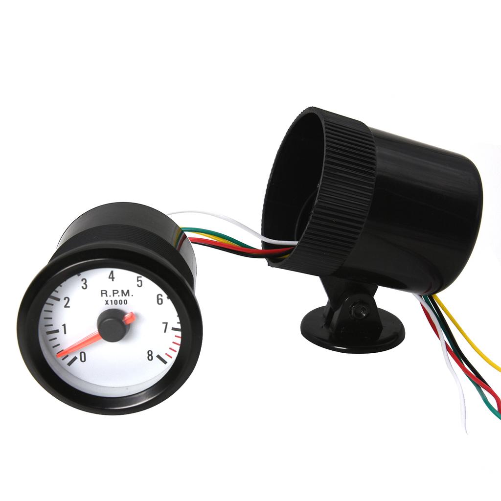 AD 52mm Tachometer Tacometro 12V Car LED Tacho Gauge Tachometer 0-8000 RPM Meter White Black for 1-8 Cylinder Gasoline Engine