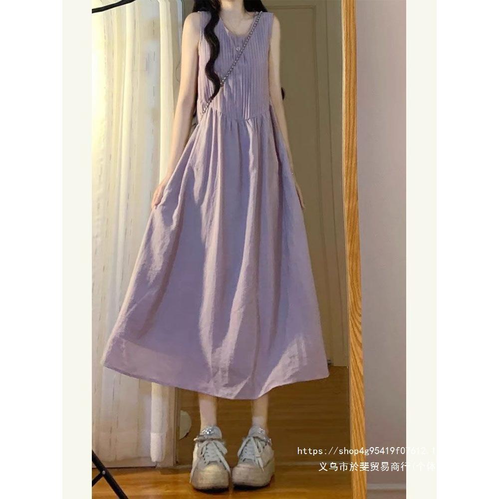 Gentle wind purple sleeveless dress children's summer new niche high-end sense thin temperament dress
