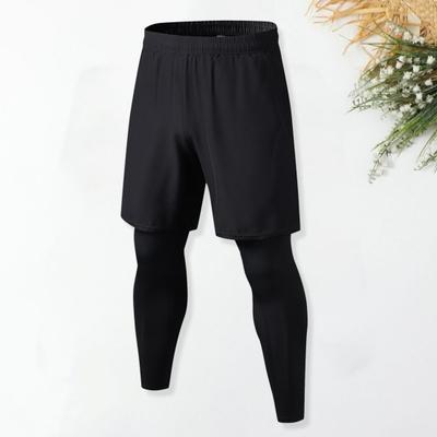 Men Fake Two-Piece Sport Pants Fitness Jogger Training Quick Dry Skinny Shorts Trousers Gym Short Workout Leggings Tights Training Joggers