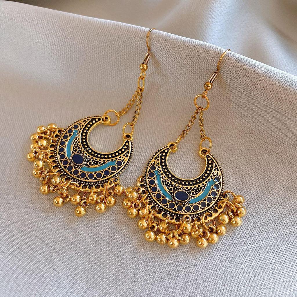 Boucles d'oreilles vintage ovales à effet vieilli en huile goutte à goutte en forme de C pour femmes - Boucles d'oreilles rétro de luxe léger