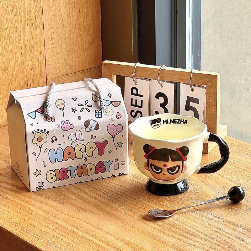 High-value Nezha Water Cup Cute Cartoon Ceramic Mug Office Coffee Cup Birthday Gift Souvenir