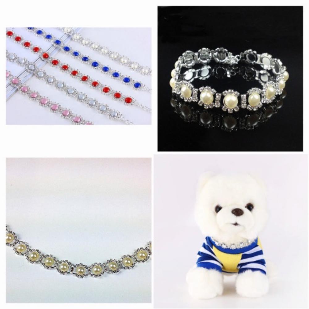 Rhinestone Bling Dog Necklace Collar Jewelry Pearl Diamond Pet Puppy Cat Necklaces For Small Dogs Mascotas Accessories