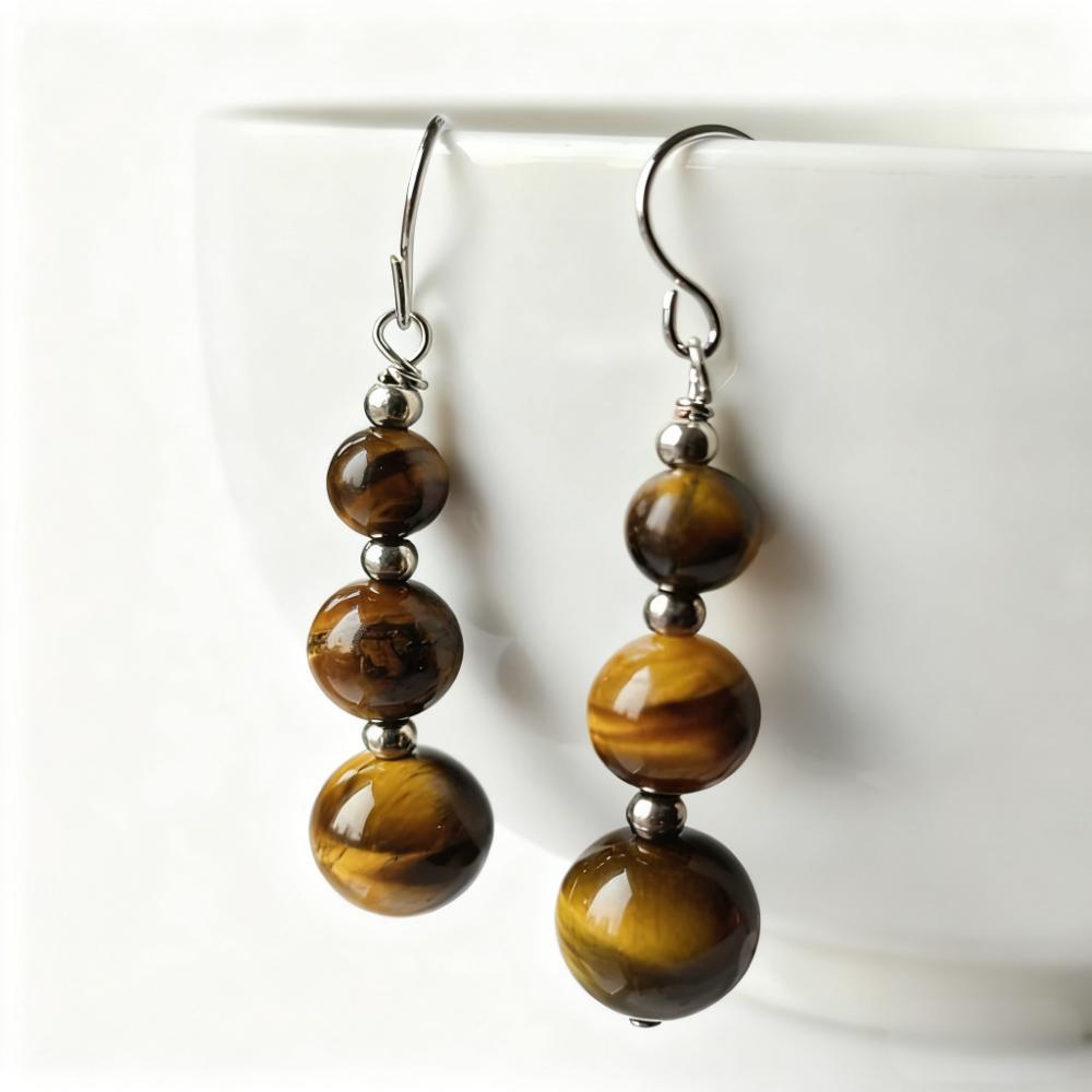 

Women s Tiger Eye Beaded Dangle Earrings - Handmade, Versatile, Best Seller глаз тигра
