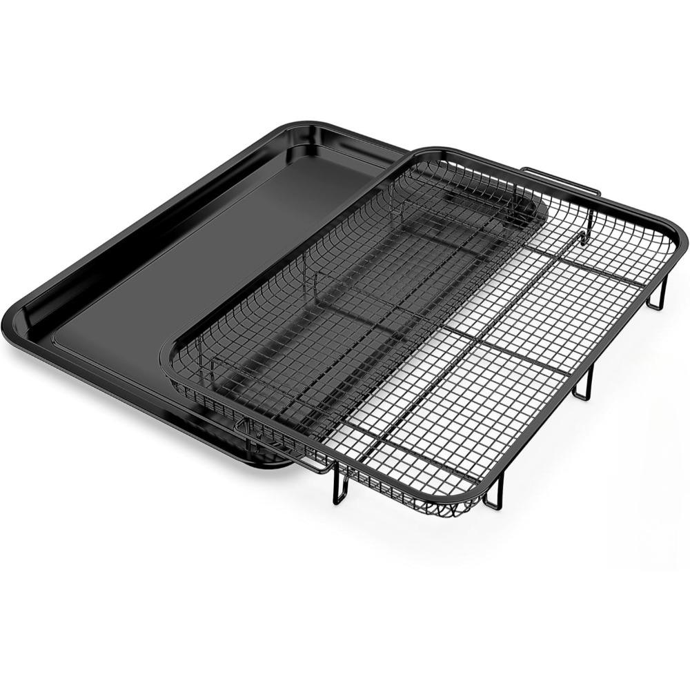 1Set of Stainless Steel Black Baking Pan Frying Pan Non-stick French Fry Basket BakingTray Baking NetEaseCleaning KitchenGadgets