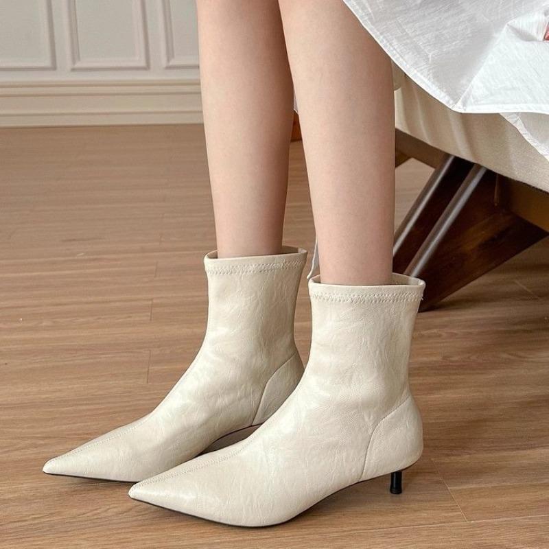 2025 Winter New Fashion Ankle Boots Women High Heels Trendy Pointed Toe Designer Stiletto Heels Women's Shallow Mouth Boots