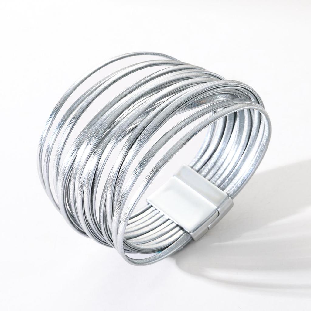 Bracciale da Donna Impilabile Multi-Strato in Ecopelle PU - Design Versatile, Antistatico