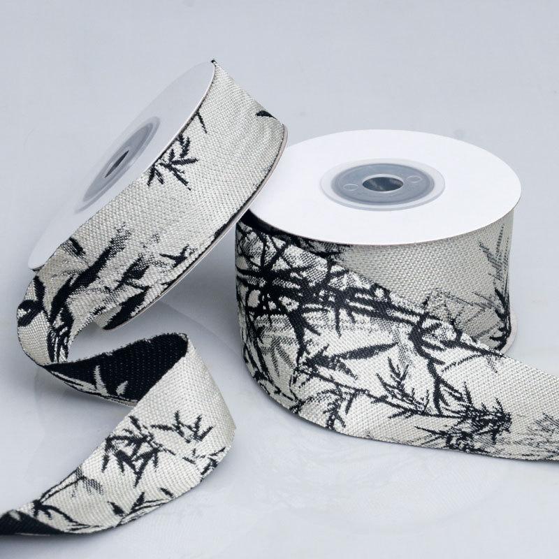 Chinesischer Stil Landschaft Tinte Bambus Drucken und Färben Imitation Hanfband Handgefertigtes DIY Schleifenband Geschenk Kuchen Verpackung Band Heimdekoration