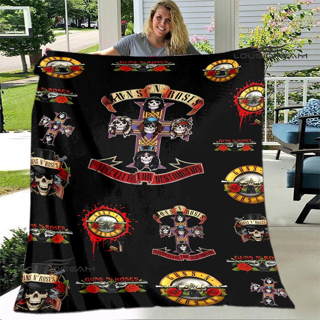 Guns n'roses band retro print blanket Flannel Soft Comfort Blanket Home Travel Blanket Kids Warm Blanket birthday gift