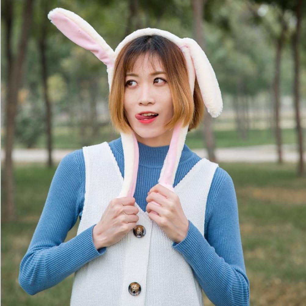KESYOO Moving Bunny Ear Headband, Cute Plush Material, 20-inch Plush Hair Accessory for Parties and Cosplay, Pink and White