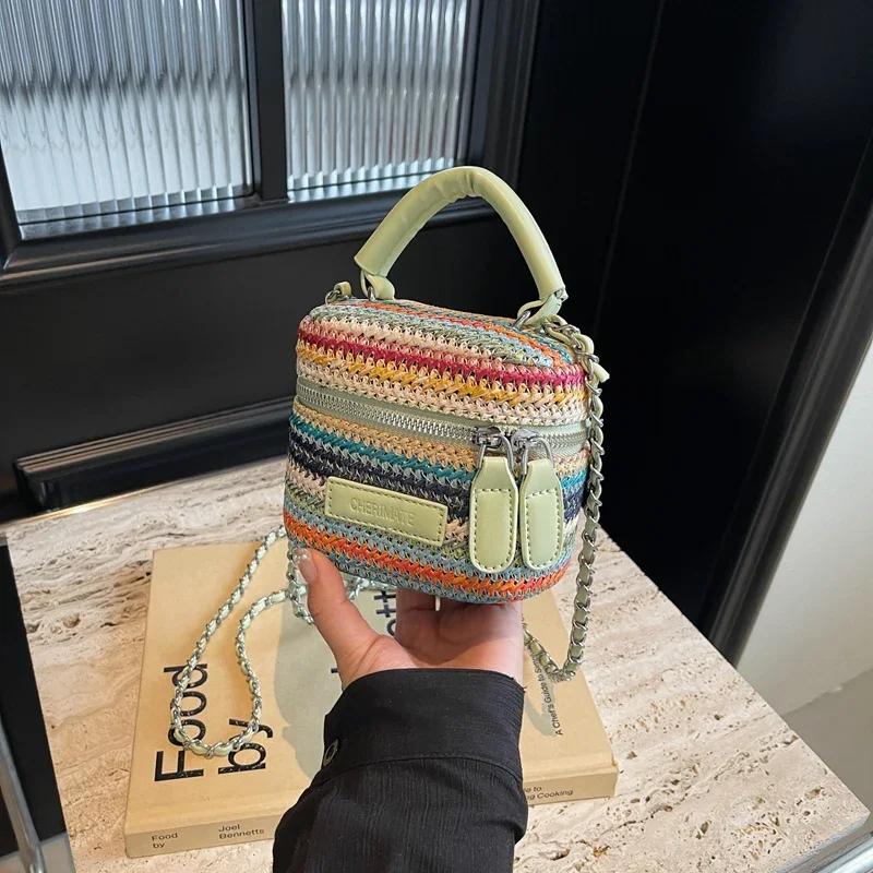 Grass Weaving Small Bag for Women New Versatile Bag Korean Fashion Chain Crossbody Mini Lipstick Bags