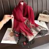Pearl Silk Scarf Thin Women Hijab Shawls Headkerchief Butterfly Embroidery Scarf  Spring and Autumn