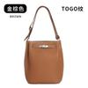 Echte Leder Togo-Textur Eimer Tasche Damen Große Kapazität Breiter Verstellbarer Riemen Vertikal Schulter Crossbody