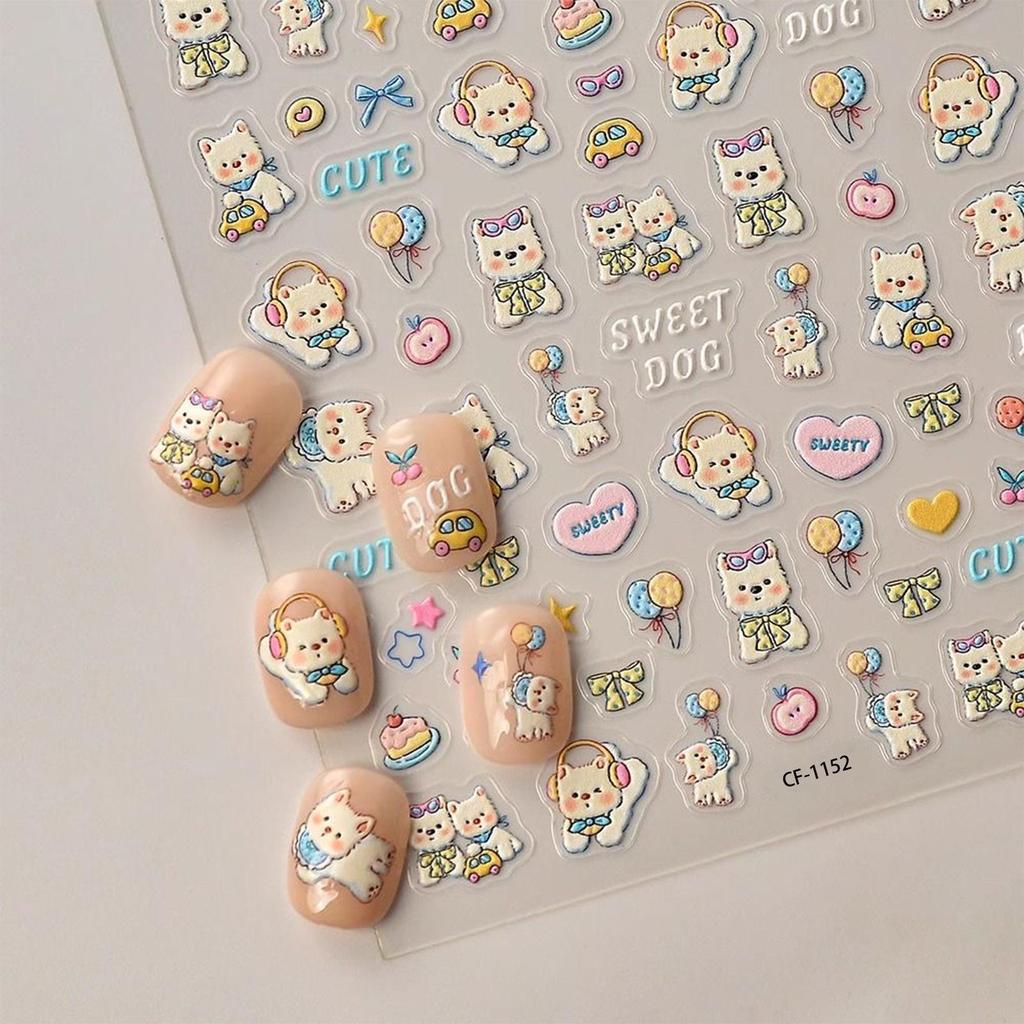 3D Embossed Puppy Nail Art Stickers - Cute Pet Couple Design