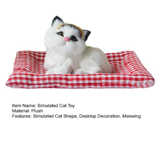Simulated Cat Toy with Cloth Mat Lifelike Meowing Plush Kitten Model Stuffed Animal Doll Home Office Desktop Decoration Ornament