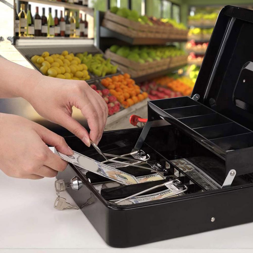 Cashier Box With 2 Keys Multi Money Trays Cantilever Design Locking Cash Box Coin Compartments Unbreakable Money Box