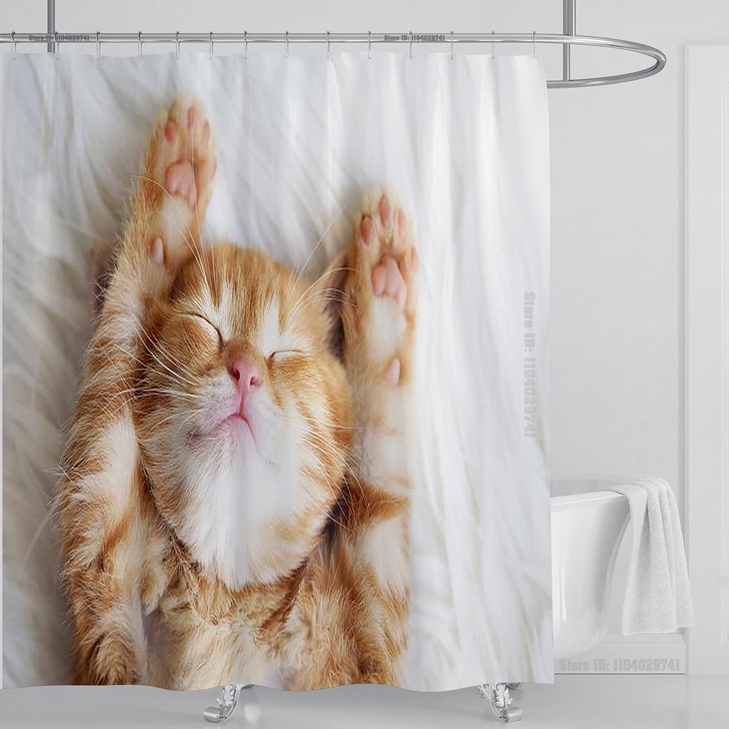Cat dog funny Cartoon Creative Personality shower curtains Cute 3D Printed pvc fabric with hooks waterproof bathroom decoration
