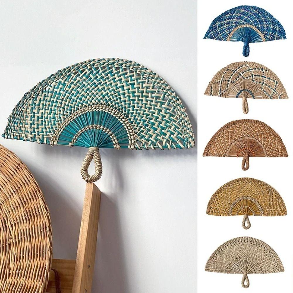 Semicircular Grass Woven Fan Seaweed Cooling Fan Natural Handheld Fan Summer