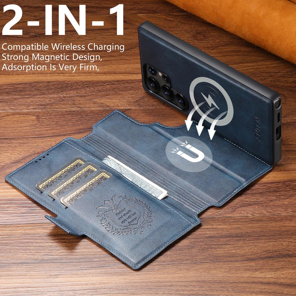 SUTENI Q-07 For Samsung Galaxy S23 Ultra Case Magnetic Color Splicing Cowhide Texture Leather Cover