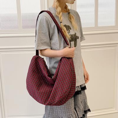 Bag Diagonal Cross Women's Casual Shoulder Plaid Retro 2025 Dumpling Bag Commuting Light and Large Capacity Literary Bag Women